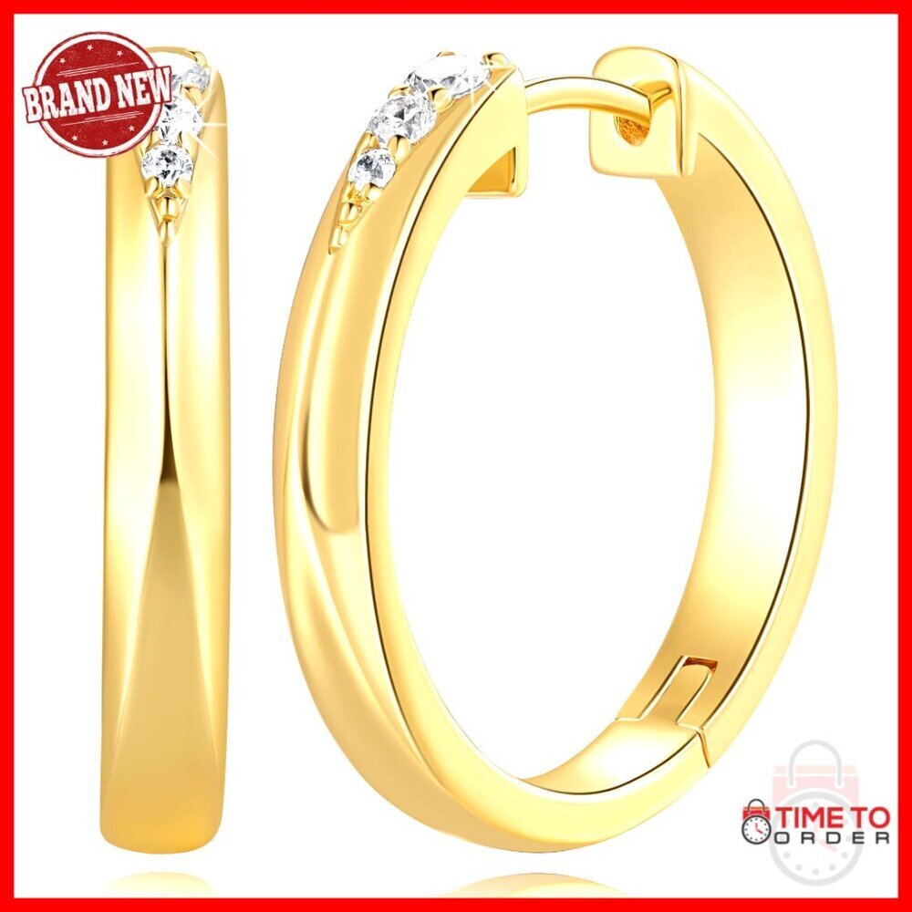 14K Gold Plated Hoop Earrings 25mm Cubic Zirconia Hypoallergenic